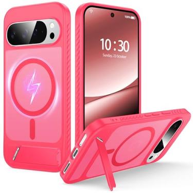 Imagem de FNDMIL Capa para Google Pixel 9 Pro XL com MagSafe [suporte invisível] [carregar em pé] [militar à prova de choque] Capa protetora de silicone macio fosco translúcido para Pixel 9 Pro XL fina, rosa