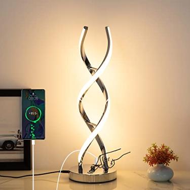 Imagem de EIDEARAY Luminária de mesa moderna de LED, lâmpadas de mesa em espiral reguláveis contínuas para quarto, luminária de cabeceira com controle de toque em 3 cores com 1 porta de carregamento USB