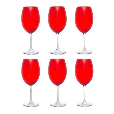 Imagem de Cj 6 Taças de Cristal para Água/Vinho Banquet Vermelho 580ml Wolff
