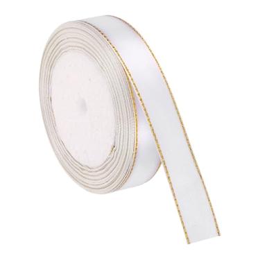 Imagem de PATIKIL Fita de cetim com borda dourada, dupla face de poliéster para embrulho de presente, buquês de flores, laços de cabelo, projetos de costura, branca