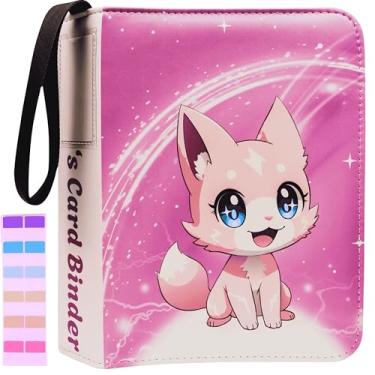 Imagem de Fichário de cartão colecionável rosa fofo com 4 bolsos para meninas - inclui etiqueta de nome e adesivos para classificação - 440 bolsos para fichários de cartão com zíper - fichário de cartão de
