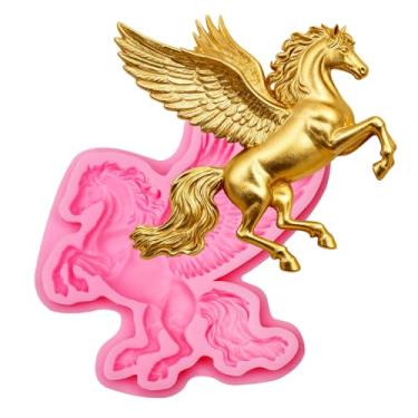 Imagem de MUYULIN Moldes de silicone de unicórnio fondant decoração de bolo de unicórnio moldes de argila doces maçapão cupcake toppers sugarcraft chocolate polímero argila decoração Sugarcraft (Fly Hores Z362)