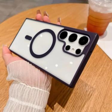 Imagem de Capa transparente magnética para celular Samsung Galaxy S25 S24 Fe S23 S22 Ultra Plus S23fe com carregamento sem fio (para S23/roxo escuro)