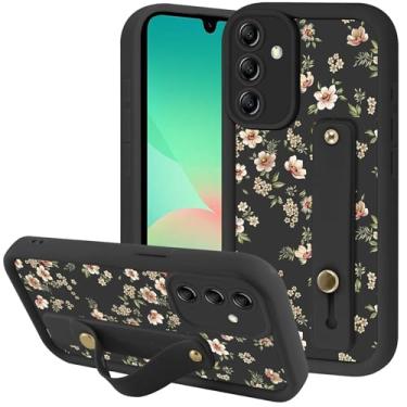 Imagem de Zrutru Capa de telefone floral de flores estéticas para Samsung Galaxy A26 5G com suporte de alça de pulso ajustável flexível de silicone à prova de choque Funda para Samsung A26 de 6,64 polegadas