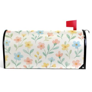 Imagem de TSENQUE Capas magnéticas decorativas para caixa de correio fofa pastel floral bege outono caixa de correio vinil caixa de correio moderna decoração de jardim tamanho grande 64,5 x 52,8 cm