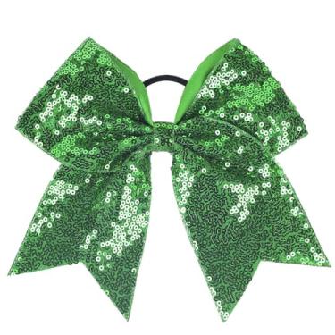 Imagem de Laço elástico de 17 cm, laço de torcida verde, laço de cabelo grande com glitter, suporte de rabo de cavalo para líderes de torcida, acessórios de cabelo para meninas e mulheres adolescentes (verde