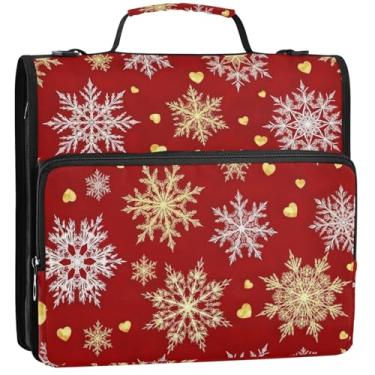 Imagem de Pastas douradas brancas vermelhas de 3,8 cm com zíper e 3 anéis, bolsa escolar com alça de ombro, pasta de armazenamento de documentos com alça, 34,5 x 31,5 x 9 cm