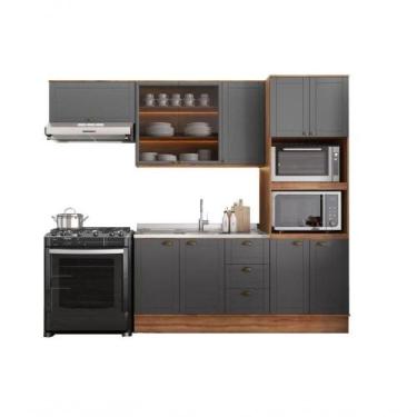 Imagem de Cozinha Completa Milla Plus Armário E Balcão Nogueira Cinza Carraro - 