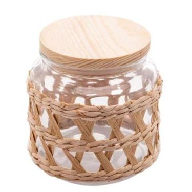 Imagem de Pote de vidro borossilicato com tampa em madeira sisal 520ml - WOLFF