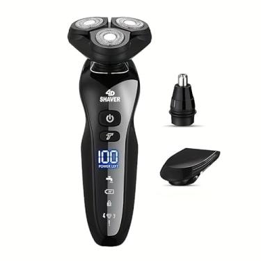 Imagem de Barbeador Elétrico Profissional 3 Lâminas Rotativas CLâminas e Acessórios Multifuncionais (Patilhas, Aparador de Pelos do Nariz,) - Recarregável via USB