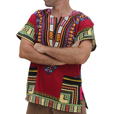 Imagem de RaanPahMuang Camiseta unissex africana brilhante Dashiki algodão cores variadas, Vermelho escuro, XGG