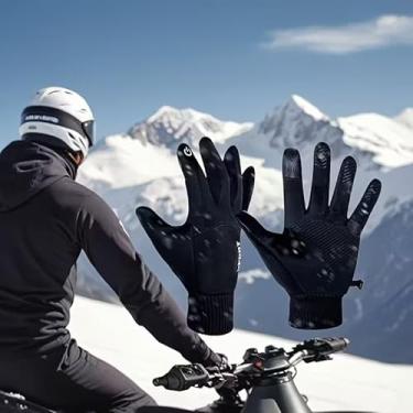 Imagem de Luvas térmicas de ciclismo masculinas e femininas | Luvas de inverno à prova de vento para esportes ao ar livre | Resistente à água, design antiderrapante para dirigir e esquiar