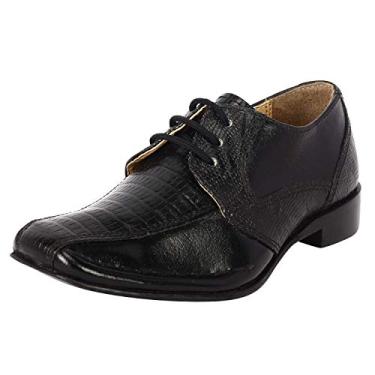 Imagem de LIBERTYZENO sapato social masculino com estampa de lagarto, couro legítimo, cadarço (infantil/criança pequena/criança grande), Solid Black, 12 Little Kid