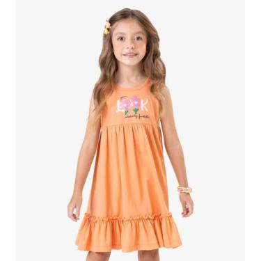 Imagem de Vestido Feminino Meia Malha Rovi Kids Laranja, 8, Laranja