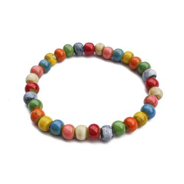 Imagem de Zlanderah Pulseira de contas redondas pequenas multicoloridas feitas à mão, pulseira boho ajustável para mulheres, joias coloridas para festivais de verão, presente para mãe, esposa, amiga