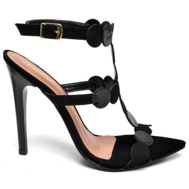 Imagem de Sandália Salto Alto Bico Folha Nobuck Verniz Preto - EllaS, 37, Preto,