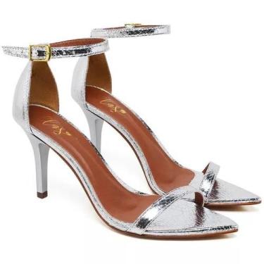 Imagem de Sandália Salto Medio Feminino Bico Folha Cristal Prata - Ella'S, 36, F
