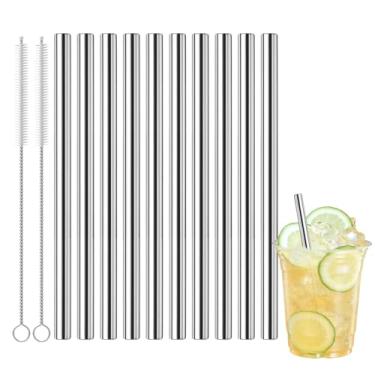 Imagem de 10 canudos curtos de metal, canudos de metal reutilizáveis de aço inoxidável de 15 x 8 mm, retos com 2 escovas de limpeza, canudos curtos reutilizáveis para canecas de café e copos pequenos