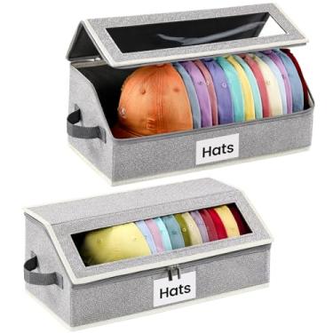 Imagem de Snuvid Organizador de chapéus para bonés de beisebol, pacote com 2, caixa de armazenamento empilhável para 30 bonés, suporte de papelão dobrável com janela transparente à prova de poeira para armário