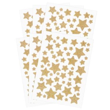 Imagem de 6 folhas de adesivos de estrelas douradas, pequenas estrelas douradas para artesanato, decorações de Natal, adesivos autoadesivos de estrela dourada, etiquetas de recompensa com glitter para crianças
