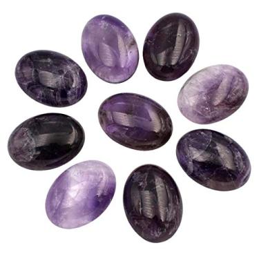 Imagem de Casaper Cabochão oval de ametista natural, contas de táxi de pedra plana para fabricação de joias, 25 x 18 mm, 10 peças