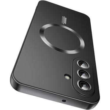 Imagem de LEKEVO Capa magnética para Samsung Galaxy A17 5G [compatível com MagSafe] [protetor de lente de câmera embutido] Capa de telefone fina e macia de silicone à prova de choque metálico brilhante, preta