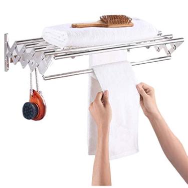 Imagem de 5sssallefaa Suporte de roupas dobrável montado na parede toalhas de ar condicionado varões de trilho cabide cabide de roupas organizador de cabide de secagem para quarto banheiro varanda (tamanho: 60