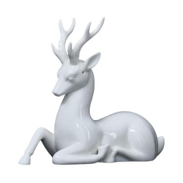 Imagem de pcagfaajmh Decoração de mesa cerâmica sika veado decoração de mesa móveis de carro sala de estar entrada artesanato jardim branco e acessórios (A)