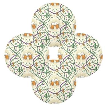 Imagem de Wassud Jogo americano conjunto de 4 tapetes de mesa redondos de cervejas de carnaval para cozinha e jantar tapetes laváveis resistentes ao calor para decoração de mesa 39 cm