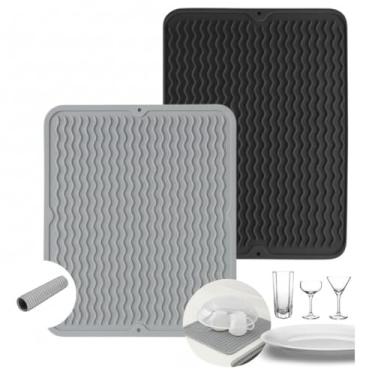 Imagem de Tapete Escorredor de Louça Silicone Antiderrapante, Resistente ao Calor, Fácil de Limpar, Design Ondulado, 40x30cm, (cinza)