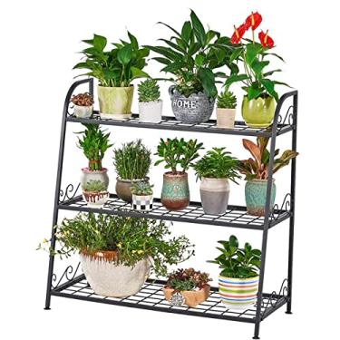 Imagem de AkosOL Suporte de planta de metal de 3 camadas, suporte de vasos de flores, suporte de exibição de plantas, prateleira de suporte, organizador de sapatos, rack organizador de armazenamento utilitário