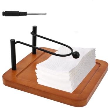 Imagem de Porta-guardanapos para mesa, porta-guardanapos de madeira para casa de fazenda, suporte de papel retangular de ferro rústico elegante para decoração de cozinha sala de jantar restaurante casa de