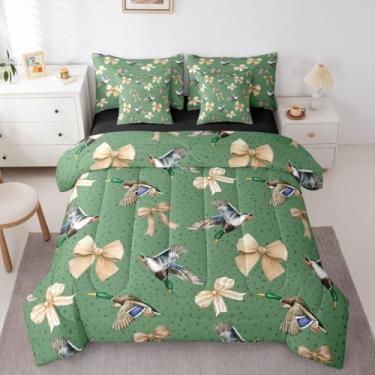 Imagem de Erosebridal Jogo de cama Queen com laço e laço de 7 peças, estampa de pato selvagem, estampa de vida selvagem, para crianças, meninos e meninas
