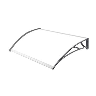 Imagem de Toldo de policarbonato transparente com dossel curvado, proteção UV contra chuva e neve, suporte de alumínio montado na parede (tamanho: 60 x 60 cm) (uma cor 80 x 100 cm)