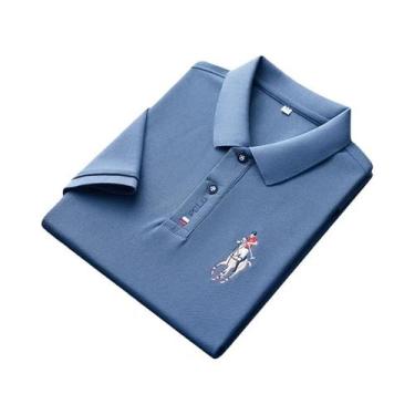 Imagem de Camisa polo masculina bordada casual moda manga curta verão top confor