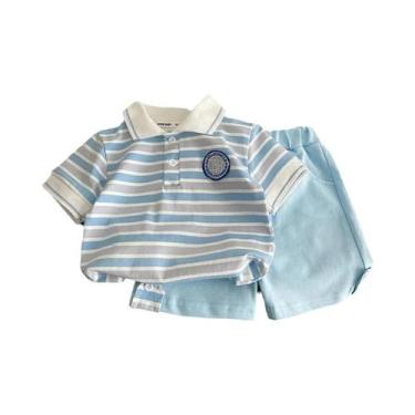 Imagem de Conjunto De Camiseta Listrada E Shorts Para Meninos E Meninas, Moda Ca