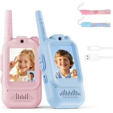 Imagem de Walkie Talkies de vídeo para crianças, pacote com 2 Walkies Talkies de vídeo recarregáveis, com câmera HD e voz, jogos internos e externos, acampamento, caminhada para meninos e meninas de 3 a 12 anos