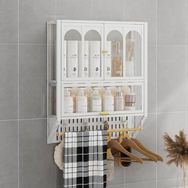 Imagem de Armário de remédios para banheiro com 2 portas de acrílico, armário de armazenamento de cosméticos sem perfuração, armário de metal sobre o vaso sanitário, prateleira flutuante de cozinha de 1/2