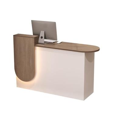 Imagem de Mesa de recepção pequena moderna com balcão, balcão de recepção, com balcão de transações e gaveta com trava de armazenamento com luz LED para saguões, salões, varejo, escritórios domésticos, recepção