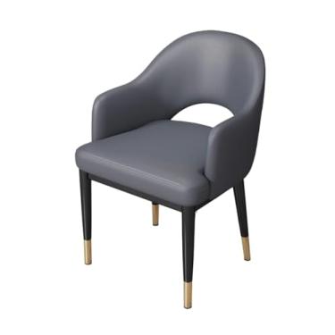 Imagem de Cadeiras de jantar modernas de couro sintético de meados do século com braços, assento estofado, pernas de metal para cozinha, sala de jantar (cinza escuro)