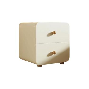 Imagem de VHDY85KA Mesa de cabeceira branca, armário de armazenamento de madeira maciça com duas gavetas, arquivo para sala de estar, quarto e prateleira de armazenamento de estudo
