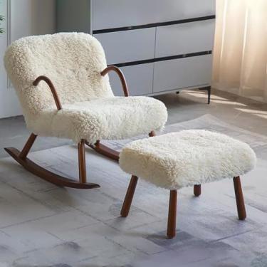 Imagem de Cadeira de balanço com apoio para os pés, cadeira de balanço estofada de madeira para berçário, poltrona de sala de leitura, móveis para sala de estar, quarto - Pequena cadeira relaxante de lazer