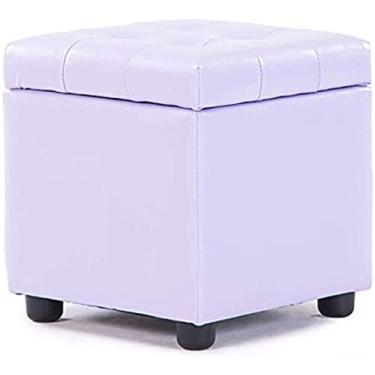 Imagem de Cubo de armazenamento dobrável de couro sintético com armazenamento oculto, organizador de brinquedos e banco de troca de sapatos, 42 x 42 x 40 cm (17 x 17 x 16 pol.) - Solução doméstica elegante e