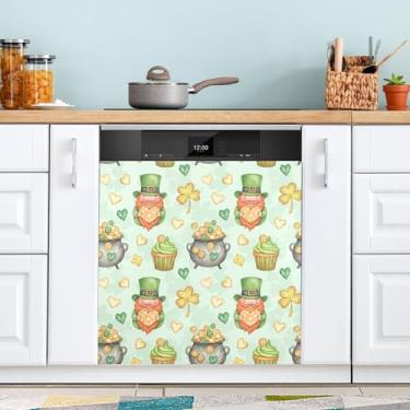 Imagem de ATTX Capa magnética de máquina de lavar louça Gnomos alegres de São Patrício | Adesivo decorativo de eletrodomésticos de 58 x 66 cm para armários domésticos e eletrodomésticos #286