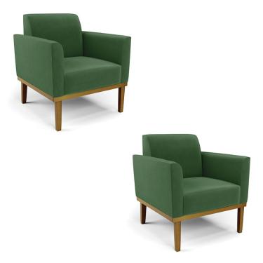 Imagem de Kit 2 Poltronas Decorativas Isabella Pés Fixo em Madeira Castanho Suede Verde G19 - Gran Belo