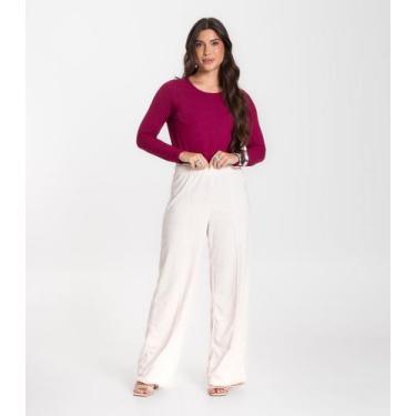 Imagem de Calça Feminina Pantalona Infinita Cor Bege, M, Bege