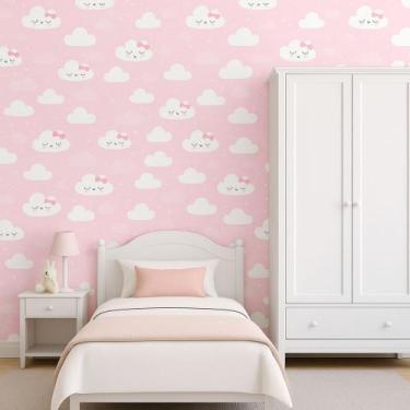 Imagem de Papel de Parede Adesivo Autocolante Decorativo Nuvem Rosa Infantil 5 M
