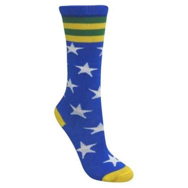 Imagem de Meia 3/4 Cano Alto Copa Estrelada Azul Infantil e Adulto - Miimos, P