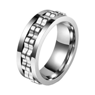 Imagem de Anel Giratório Antiestresse Masculino Em Aço Inoxidável Preto Com Engr