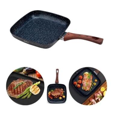 Imagem de Frigideira Grill Preta Quadrada Antiaderente em Alumínio com Revestimento Cerâmico 24,4CM